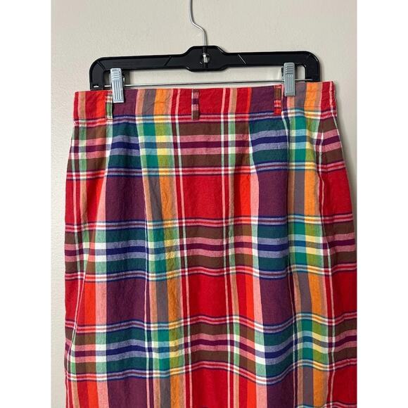 Vintage Talbots Madras Plaid Wrap Midi Skirt Size 14 Cotton Preppy Retro Color - Picture 5 of 9